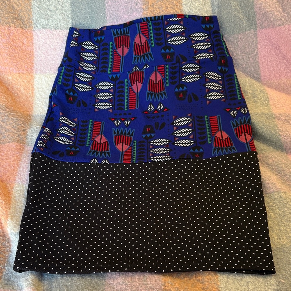 LuLaRoe Vibrant Blue and Black Patterned Pencil Skirt
